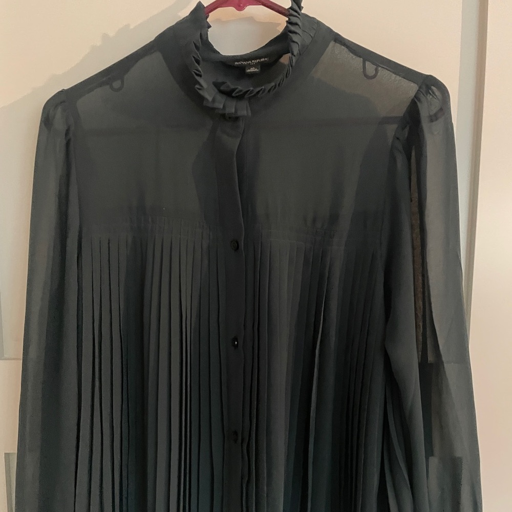 Banana Republic Factory Sheer Chiffon Ruffled Pleated Blouse
